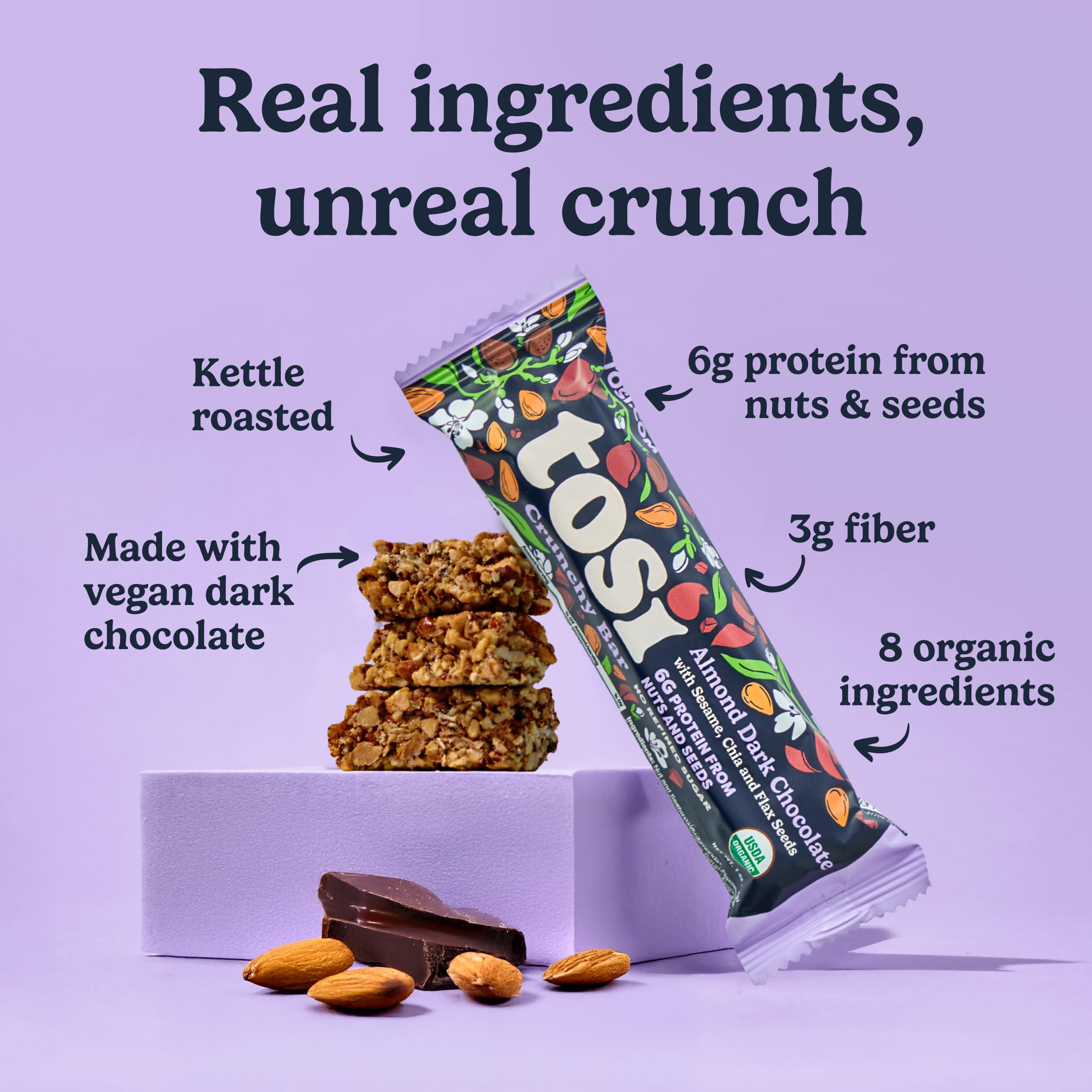 Amazon.com: Tosi Nut Bars, Almond Dark Chocolate, Healthy Snacks